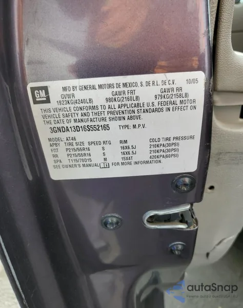 2006 Chevrolet Hhr Ls z USA, uszkodzony, nr VIN 3GNDA13D16S552165